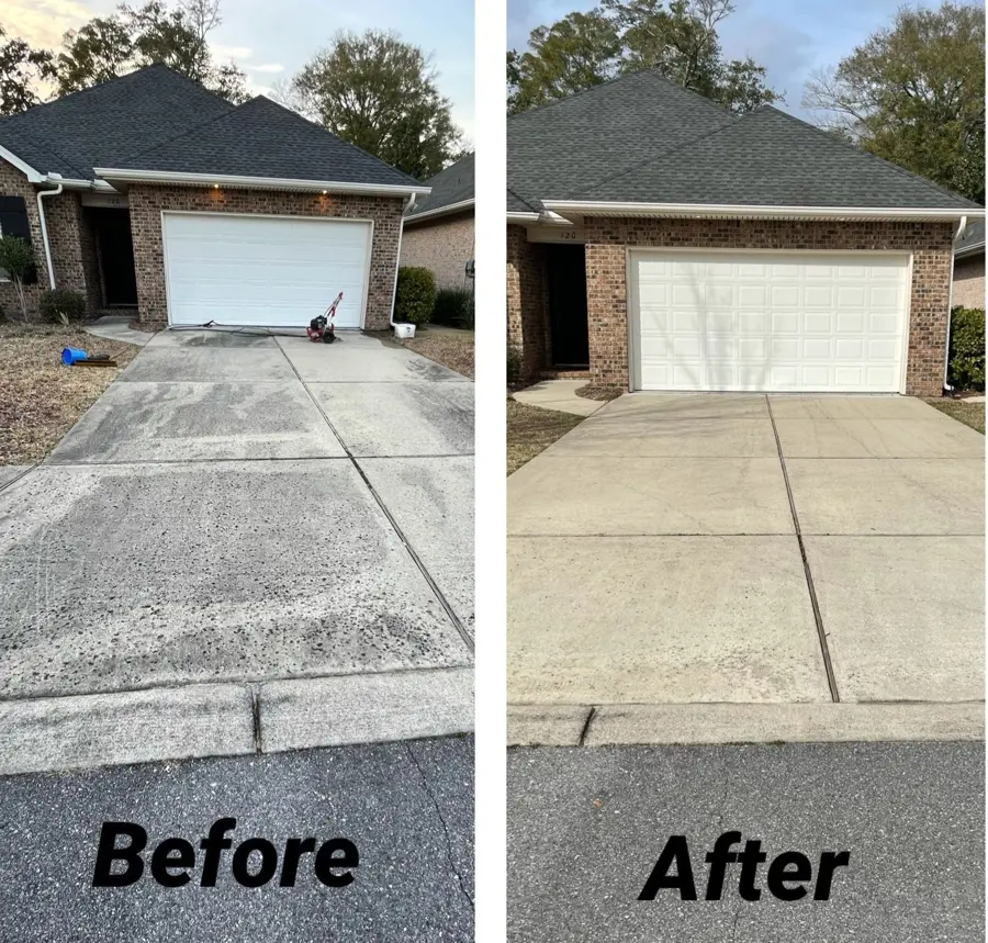 Before and after of a concrete driveway